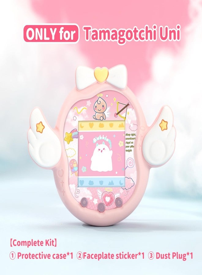 BUBBLELOGUS Angel Wing Protective Case for Tamagotchi Uni, Soft TPU Silicone Cover with Faceplate & Star Dust Plug, Anti-Scratch & Waterproof (Pink) - Image 2